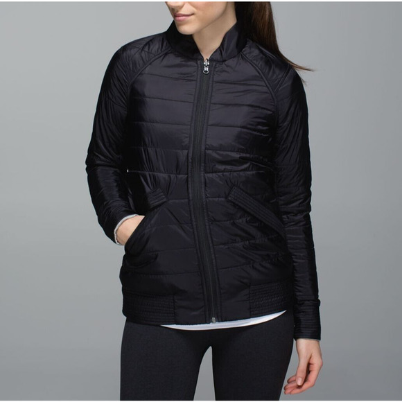 Lululemon The Bomb Bomber Jacket Black / Heathered Medium Grey Sz 6 Reversible - Picture 9 of 10